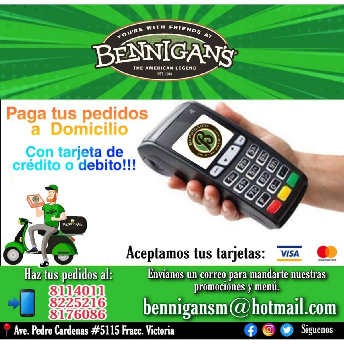 BennigansMaat's tweet photo. 💚 Si tienes antojo de algún #montecristo #boneless #BrownieBottomPie . Deberías probar nuestra promocion 2x1 Disfruta de nuestro sabor legendario ☎️🛵 Marcanos para ordenar tu pedido o pases por el y lo disfrutes en casa. ☺️
✅ 8688114011 📲
✅ 8688225216 📲
✅ 8688176086 📲 https://t.co/ERldcvF17Z
