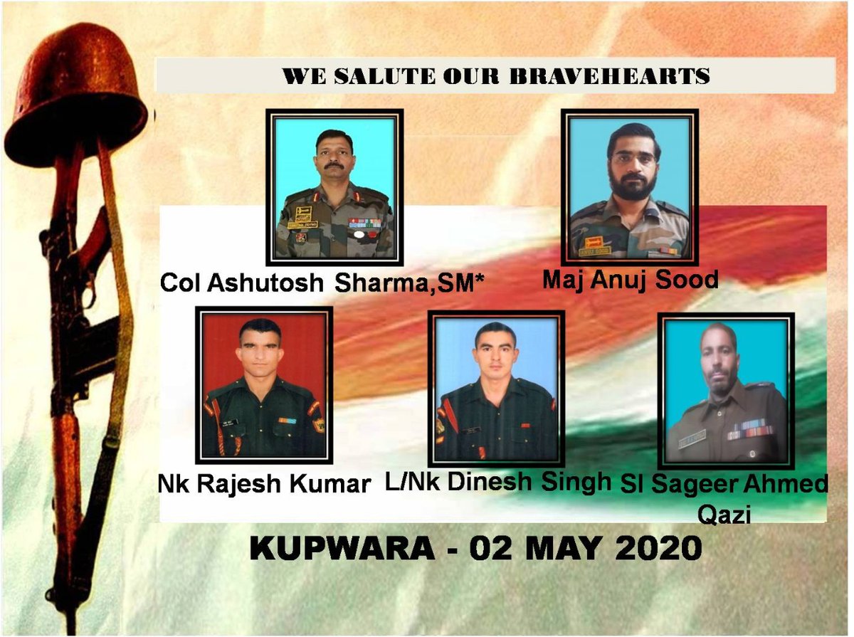 #IndianArmy
#LtGenYKJoshi, #ArmyCdrNC and all ranks salute the supreme sacrifice of the #Bravehearts; offer deepest condolences to the families.
@adgpi
@SpokespersonMoD
@JmuKmrPolice @bsvariya @KiritKalsariya @JituUnagar @Ghanu_Ambaliya @RavalKaushikN1