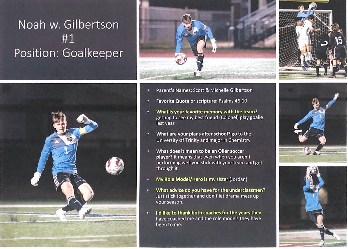 OilerBoysSoccer's tweet photo. Last but not least we honor Noah Gilbertson. Noah has been a stalwart for our team since he has been on the varsity. This year he earned Academic All-State for his work on the field &amp; in the classroom. https://t.co/Af4AJuWEf5