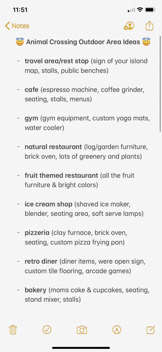 abbyscrossing's tweet photo. i know sometimes we have a hard time trying to figure out what to do with our islands.. so i made a list! here’s a bunch of outdoor area ideas, along with a few items/ideas for each area! 😇🌿 #AnimalCrossingNewHorizons https://t.co/haXvrepSlx