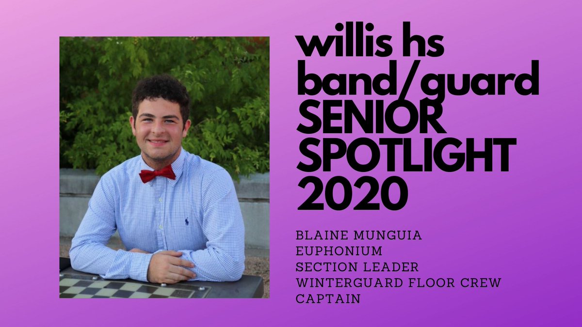 WillisGuard's tweet photo. SENIOR SPOTLIGHT - Today we celebrate Blaine Munguia. Blaine plans to first attend Blinn College then transfer to Texas A&amp;M to pursue Interior Design/Business. Click to learn more:
#SeniorSpotlight #ClassOf2020 #WeAreWillis #AllInThisTogether #BandFamily
https://t.co/fPyWHyItTB https://t.co/xSoH82PVld