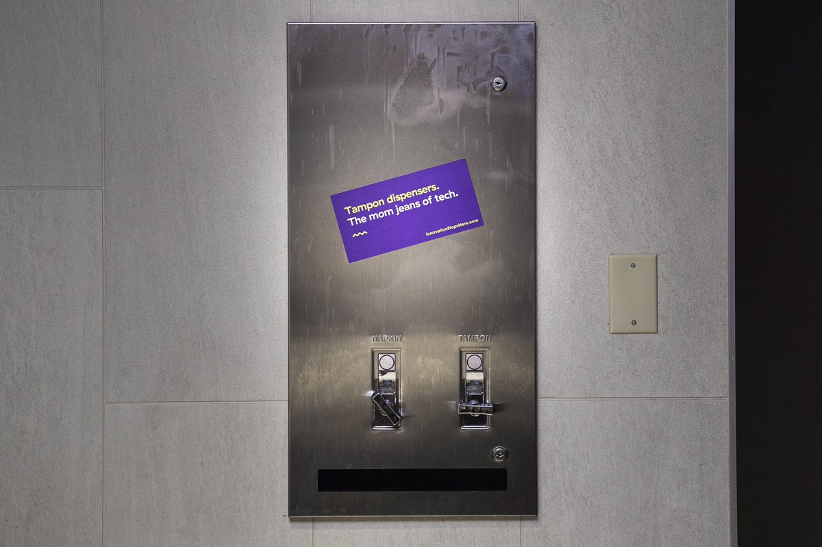 hooha's tweet photo. Tampon dispensers. The mom jeans of tech. https://t.co/I5z3vvNrZt https://t.co/AKDwSksNh4