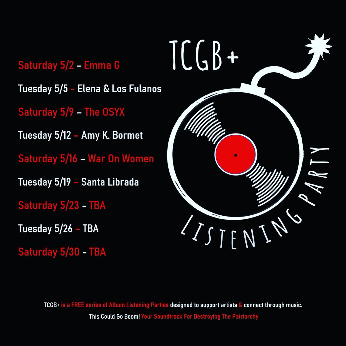 May TCGB+ Listening Parties are HERE! Listen to new music and tour albums through the hearts &amp; minds of the artists. Listen, connect &amp; engage! (And support the artists who feed your soul ❤️) #music #livestreaming #albumlisteningparty #supportartists #community