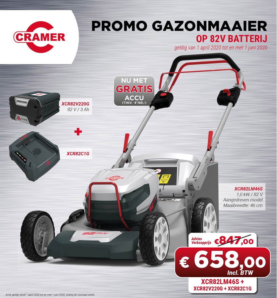 Groenesteintsnl's tweet photo. Ook Cramer heeft sinds 1 april 2020 een voorjaarsactie op verschillende (elektrische) machine’s, waaronder de 82volt gazonmaaier, 82volt veegmachine en de 82volt snoeischaar.
https://t.co/SMvftNtKaJ
#Nederhorstdenberg #Wijdemeren #Cramer #Tuinmachine https://t.co/oQKOn8SFLp