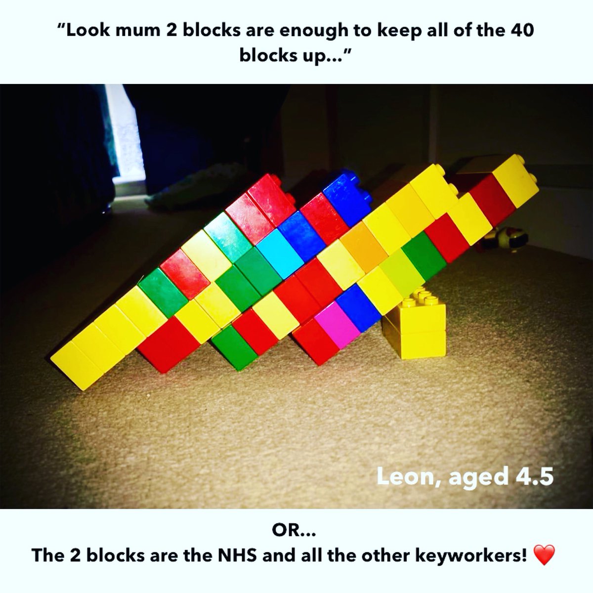 Littlelearners_'s tweet photo. Had to share this!

From one of our children who is at home during this time - I found sentiment in it straight away! ❤️ 

Thank you to our NHS and Keyworkers holding us all up! ❤️🌈 

#StayHome #sundayvibes #LOCKDOWN2020 #Covid_19 #keyworkers #NHSheroes https://t.co/ytiv41jOYG