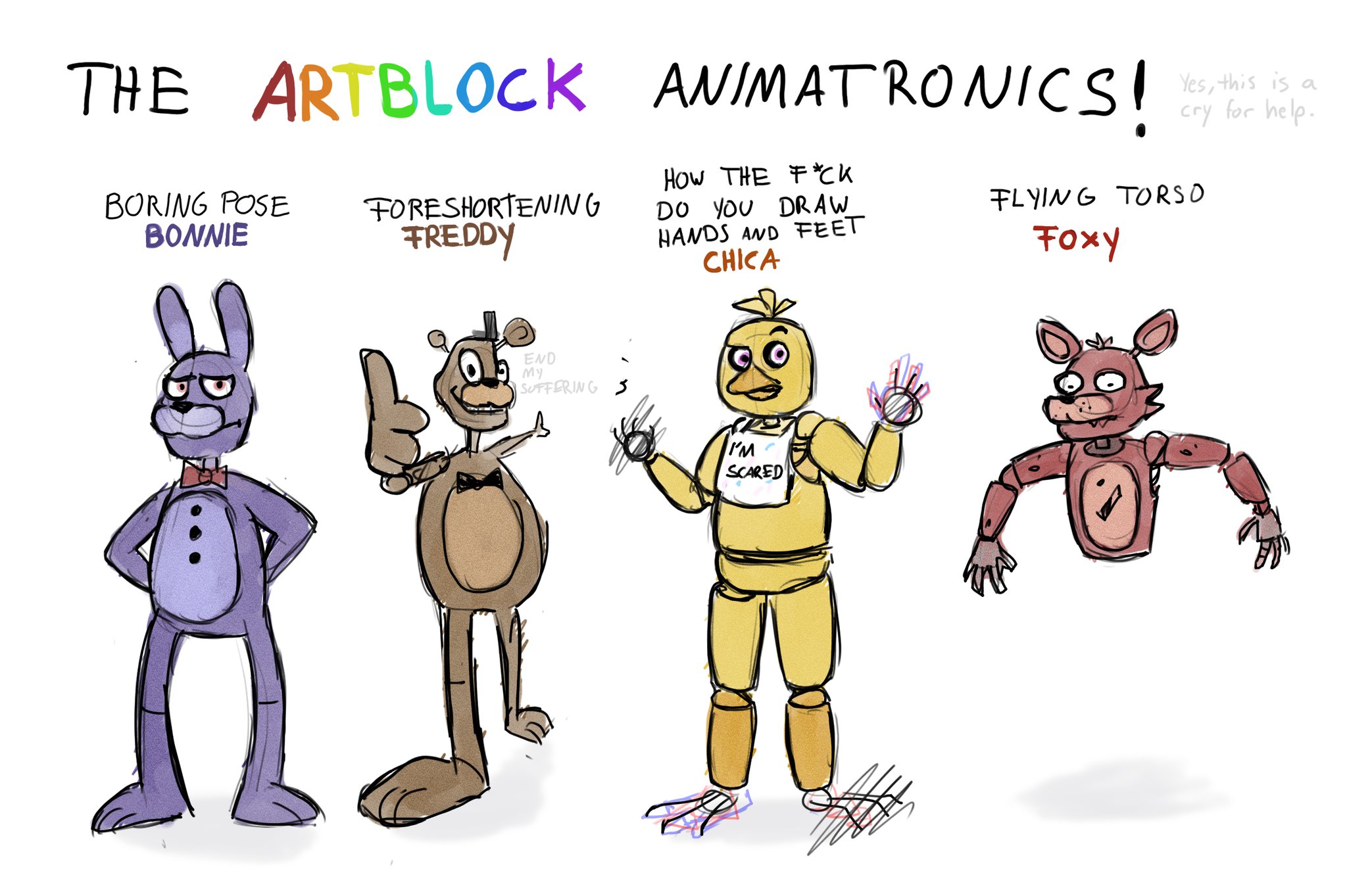 An idea on how we can use Funtime Freddy's height to get the height of all  the animatronics. - Imgur