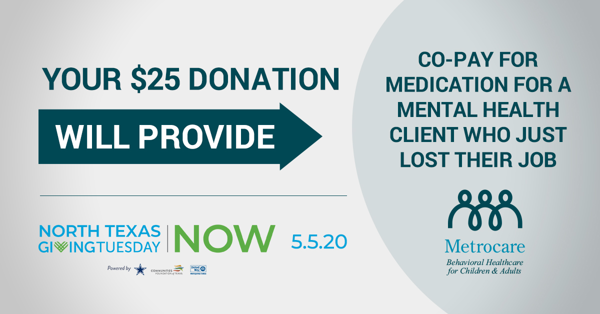 Metrocare's tweet photo. Accessibility to mental health services is critical at this time. Unstable housing and lack of physical access are preventing people from getting the care they need. Consider donating for #GivingTuesdayNow. Just $25 can become a co-pay for someone in need. https://t.co/feUysDIqHw https://t.co/Oku4VMZ8X9