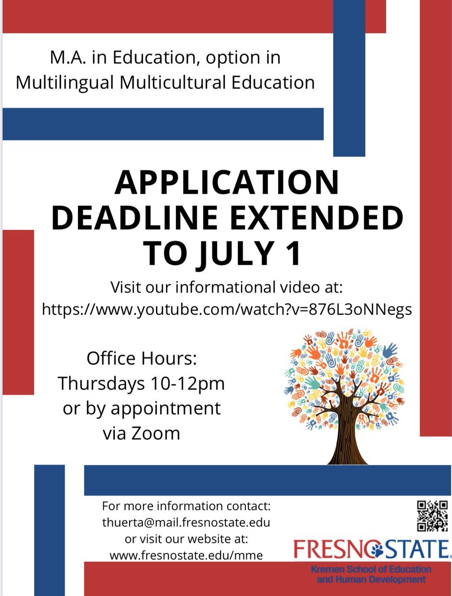 MMEcsufresno's tweet photo. Masters of Arts in Education-Multilingual Multicultural option📚🌎🤓
Apply by July 1⭐️ https://t.co/achIIJe8tb