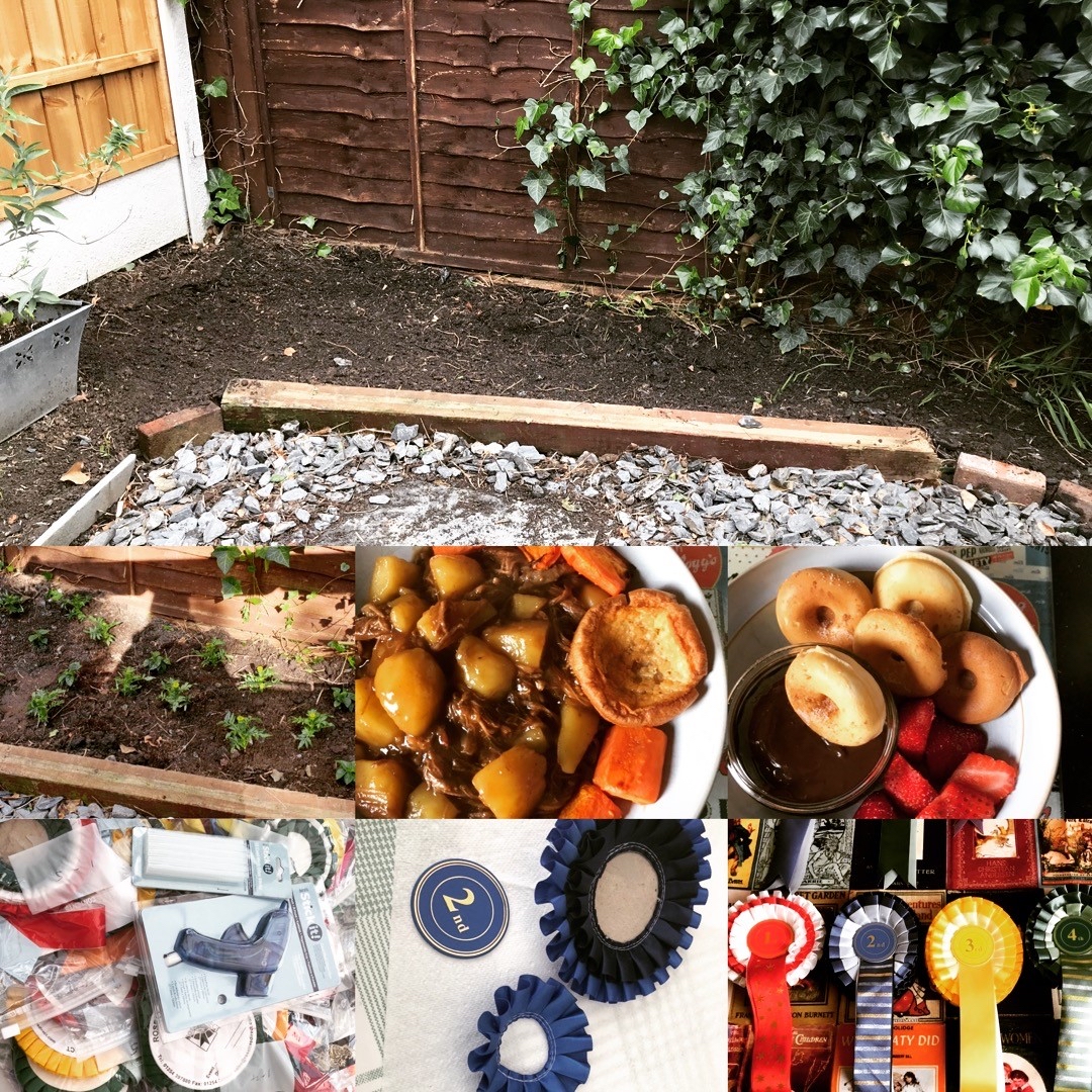 Vickiejd1's tweet photo. Nice reset weekend, recycled a fence post into a sleeper style border and planted the beds, cooked my first brisket, made donuts and continued recycling rosettes for our next show (2021?) who knew glue guns were so much fun! I will finish #alltheprojects ! https://t.co/gepB2GwmC9