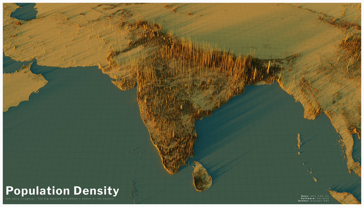 the final batch of these population density maps (for now) focuses on India and its neighbours, from different perspectives - with the final one offering a closer look at Sri Lanka