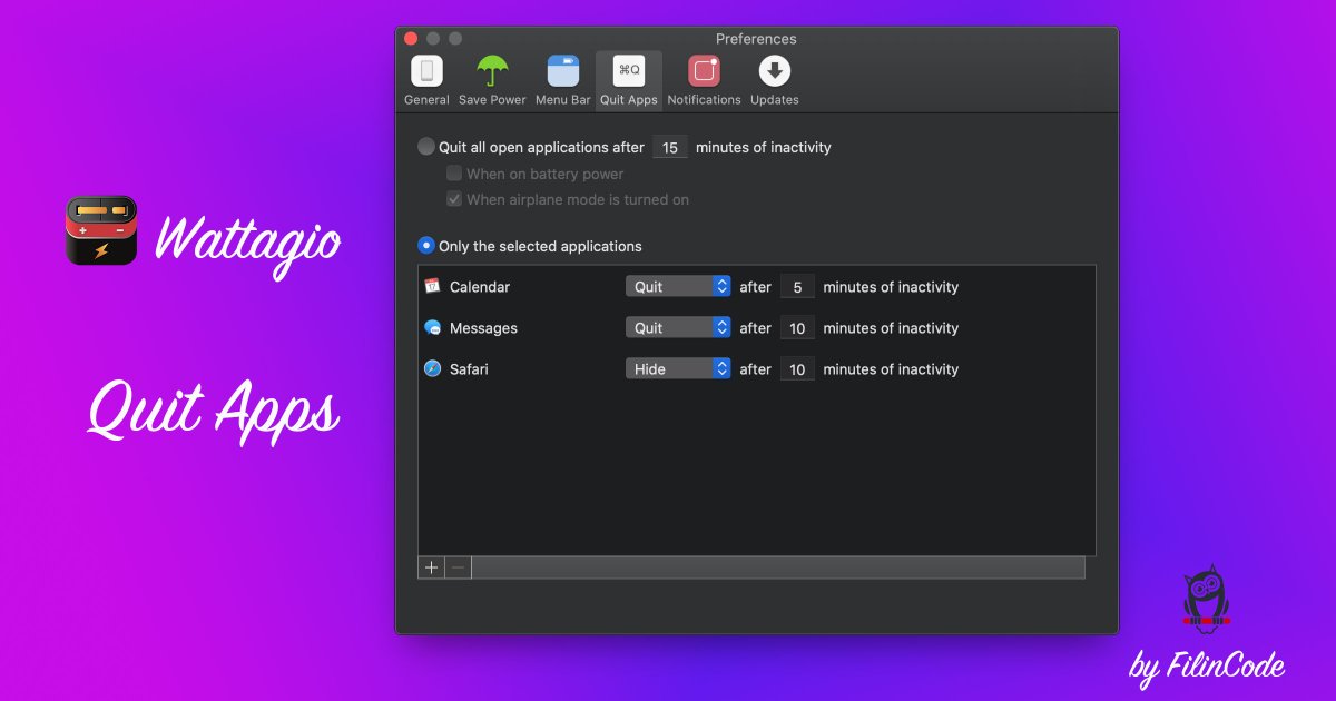 FilinCode's tweet photo. Don't know which app drains the battery? Use the Quit Apps Feature and automatically close unused apps.
#FilinCode #Wattagio #Apple #Apple_app #AppleApp #macOS #macOS_app #Mac #Mac_app #MacApp
Download and try it: https://t.co/4AryMbzScX https://t.co/PeFGxZIRvg