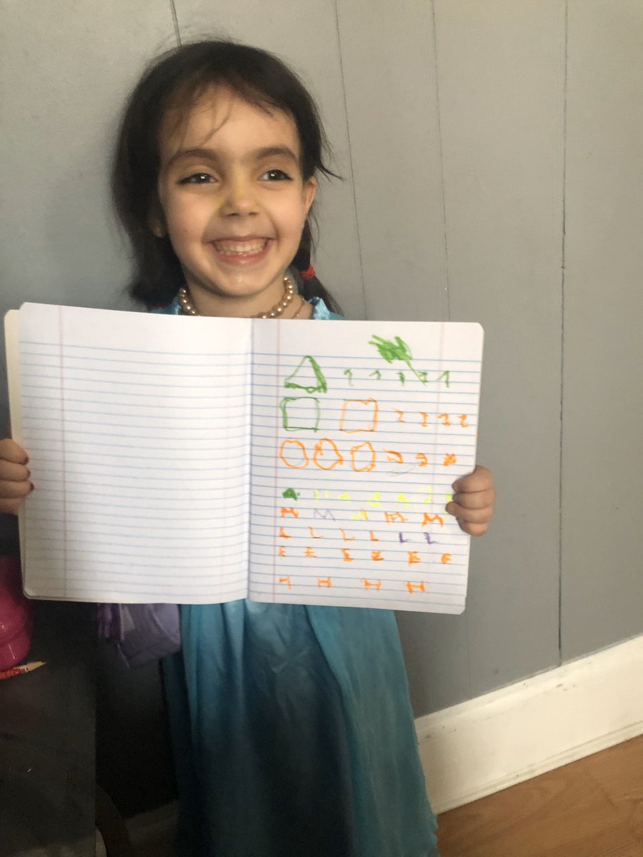 MsGlozano's tweet photo. Leah is working hard tracing her shapes and letters! Great job Leah! @Ms_Ali_PreK #remotelearning https://t.co/3Q8TeY7I6h