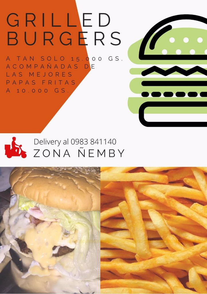 Estoy sin trabajo por la cuarentena pero eso no fue motivo para quedarme con los brazos cruzados así que les ofrezco riquísimas hamburguesas parrilleras y papas fritas 🥰
🍔 15.000 
🍟 solas 10.000 
🍟 con agg de cheddar y bacon 15.000 
Más info al 0983841140
Solo en Ñemby 🏡