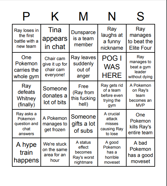 Pokemon Randomizer Bingo Card