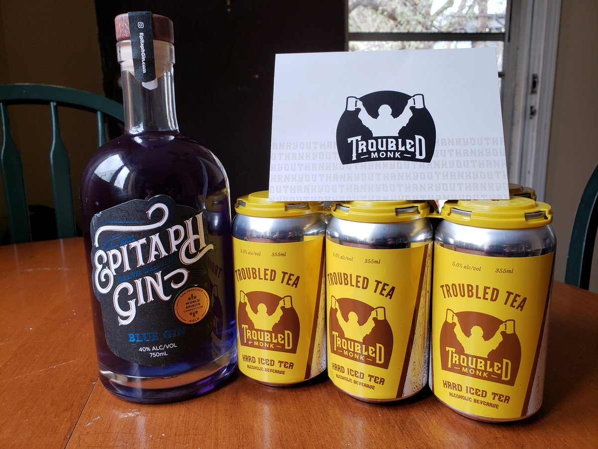 debs_wolf's tweet photo. Got a delivery today from @TroubledMonk. The hand written card is a nice touch. Love the they are doing same day delivery if you place your order before 1:00 p.m. Is it bad I placed my order before 9:00 a.m. this morning? #shoplocal #shopAB #afternooncocktails https://t.co/iljZDRCVFE