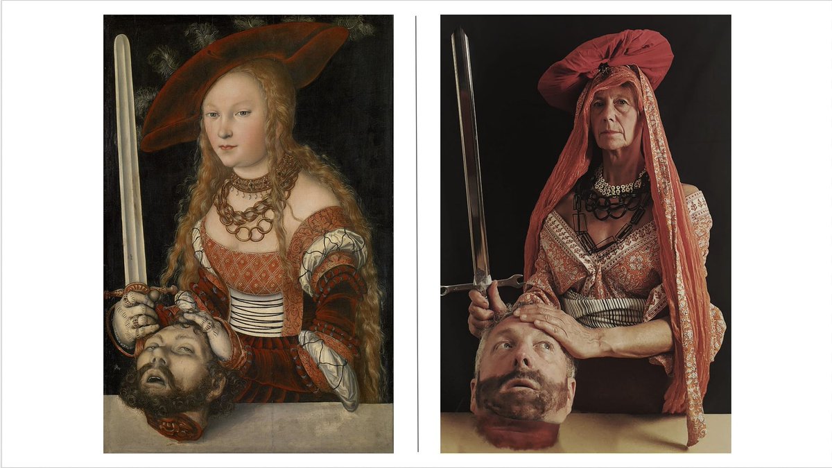 Day 44Judith with the Head of Holofernes by Lucas Cranach the Elder, ca. 1530.Liz with the Head of Brian by Molly O'Cathain, ca 2020. #parentalpandemicportraits