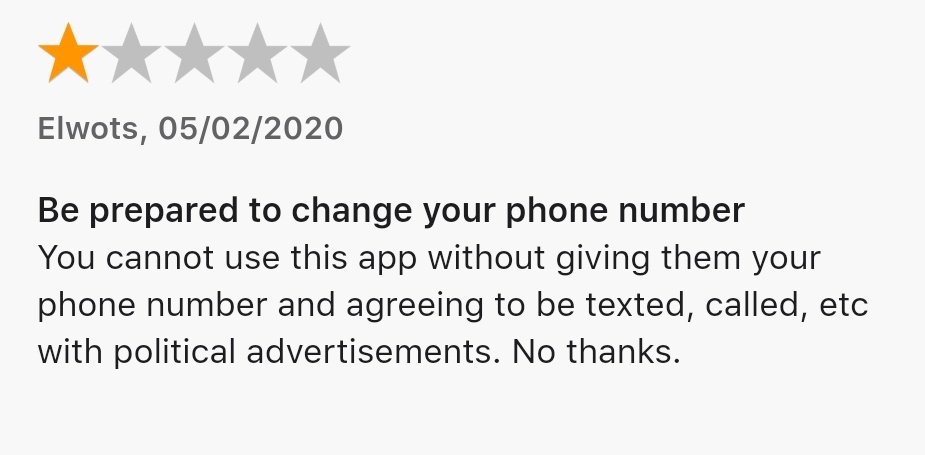 17/ App Statistics:1. Both with rating = 3.82. Google Play ratings = 3.6K3. Apple Store ratings = 2.2K4. Google Play downloads = 100K+5. Apple Store downloads = N/A6. Ratings indicate most use AndroidMost 1 or 5 ratings, showing  #Trump division. Reviews concerning.