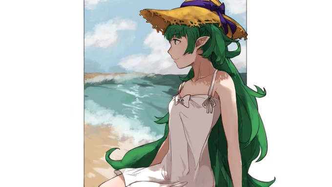 Sothis at the beach. Tried making some background in this piece 