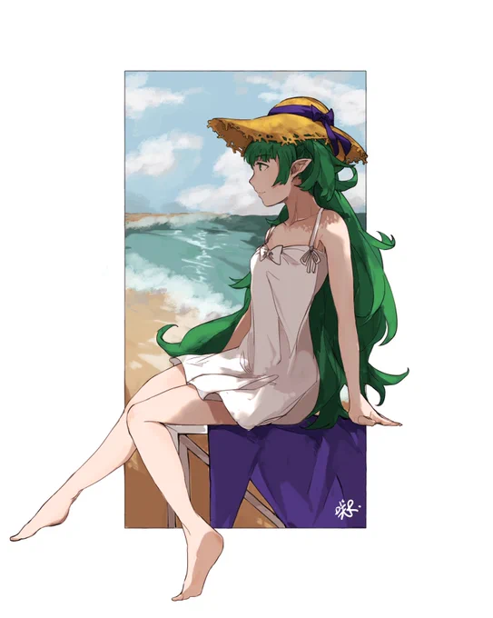 Sothis at the beach. Tried making some background in this piece 
