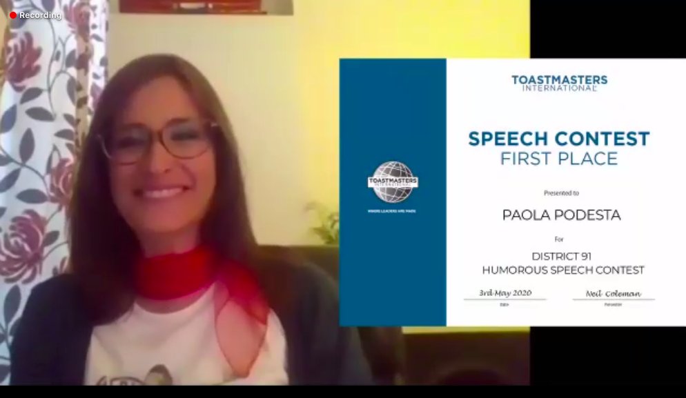 ToastmastersUKI's tweet photo. Congratulations Paola Podesta‼️
We now have the Winner for the Humorous Speech Contest 😀

It has been a tough competition, and all the Contestants expressed a fantastic level! Well done everyone, you honoured this day! 
👏👏👏

You all have definitely #thriveninchange ! https://t.co/aLz0qnJy5T