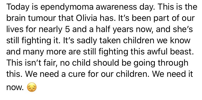 OliviasJourney5's tweet photo. Today is #ependymoma awareness day. This is what @OliviasJourney5 has been battling along with many other children.
https://t.co/SUchZYTKlm https://t.co/WxDt47WcOX