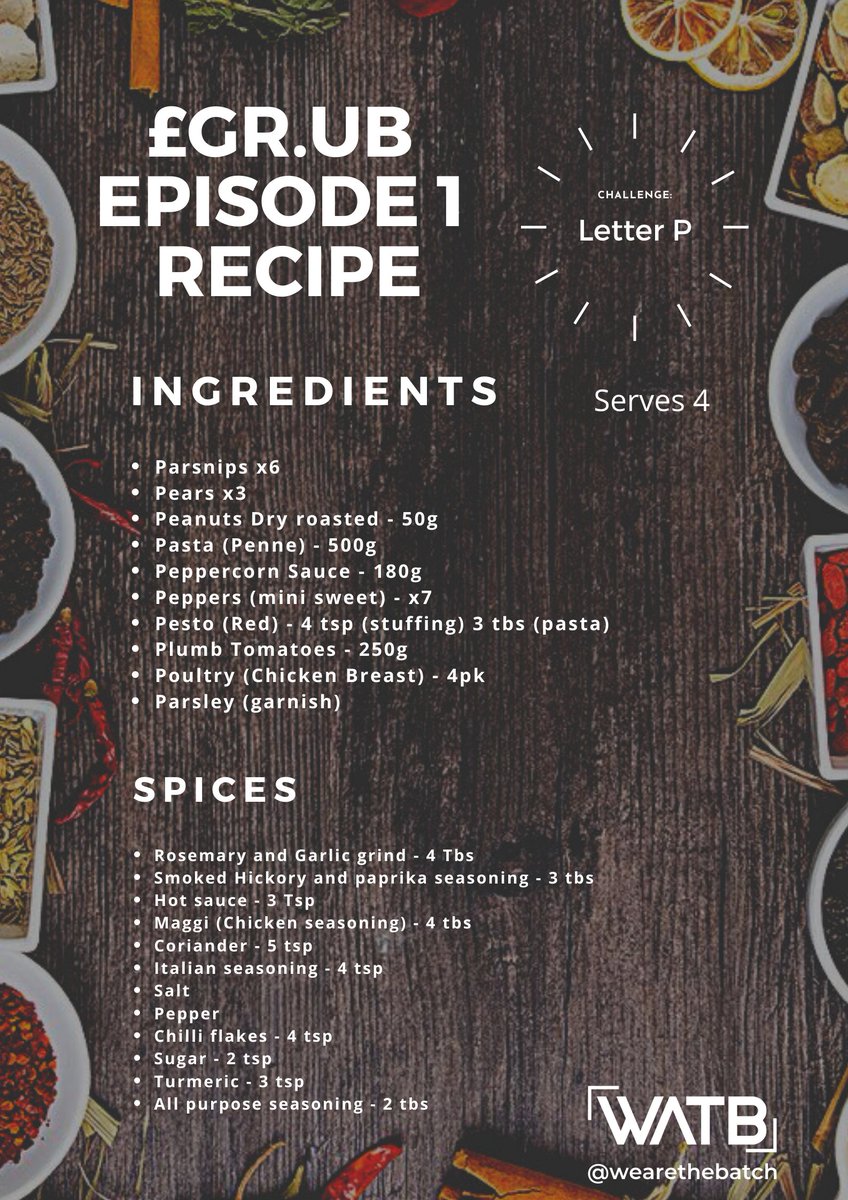 wearethebatch's tweet photo. The people want the recipes!! Starting today we will be releasing the recipes for each episode. First off, The Letter 🅿️. Let us know if you try to make this dish!!
If you haven't seen the full video you can by heading to our YouTube @wearethebatch
#wearethebatch #getgrubbed https://t.co/rGwhn5udB2