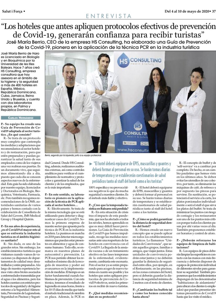 JavierDHaro's tweet photo. Interesantísima entrevista a mi hermano @jmberrio77, CEO de @HSconsulting_ sobre higiene y seguridad en el sector Turismo y Hostelería. Importante estar preparados en materia de seguridad para generar confianza y recibir turistas. https://t.co/AAsNYQRXSr