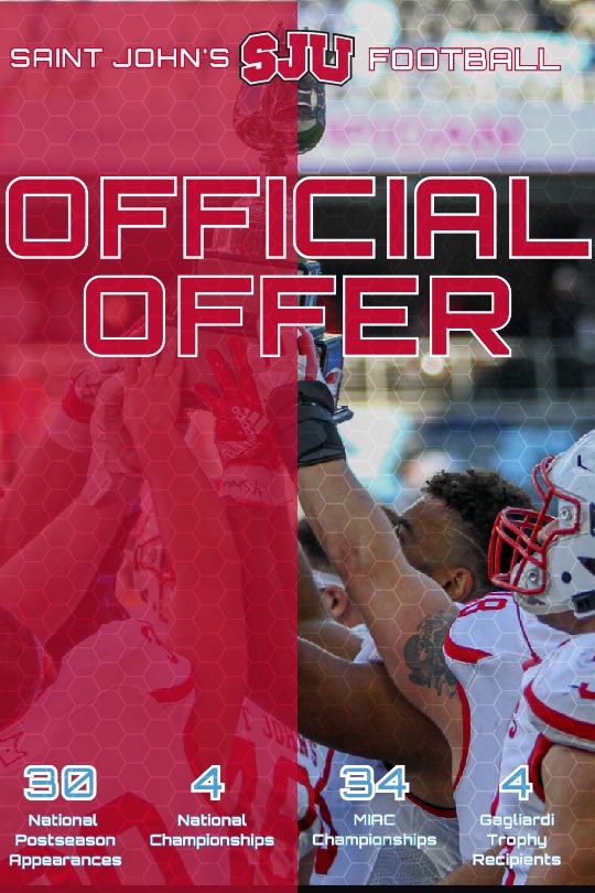 zak_napla's tweet photo. I am blessed to announce that I have received an offer from Saint johns University 🙏🙏🙏 Thank you coach @SJUFBCoachDumo and the rest of the @SJUFootball staff #gojohnnies https://t.co/b9riGnSenZ