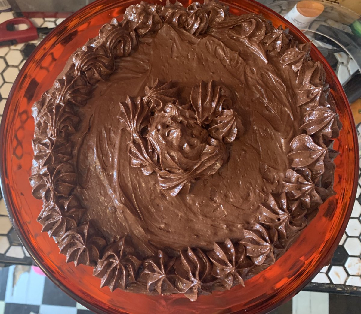 AndiatRCAN's tweet photo. More #quarantinebaking a yellow cake with double chocolate mocha buttercream icing https://t.co/3oYalZ2EjR
