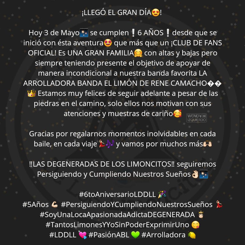 yasuryarceo's tweet photo. ¡LLEGÓ EL GRAN DÍA😍!Se cumplen❕6 AÑOS❕desde que se inició con ésta aventura🤩 UNA GRAN FAMILIA🤗 

‼LAS DEGENERADAS DE LOS LIMONCITOS‼ seguiremos #PersiguiendoYCumpliendoNuestrosSueños 👌🏻✨
#SoyUnaLocaApasionadaAdictaDEGENERADA 👸🏻  @Arrolladora 🍋 @DEGENERADAS_MEX 👑 https://t.co/CERxsiT5Jq