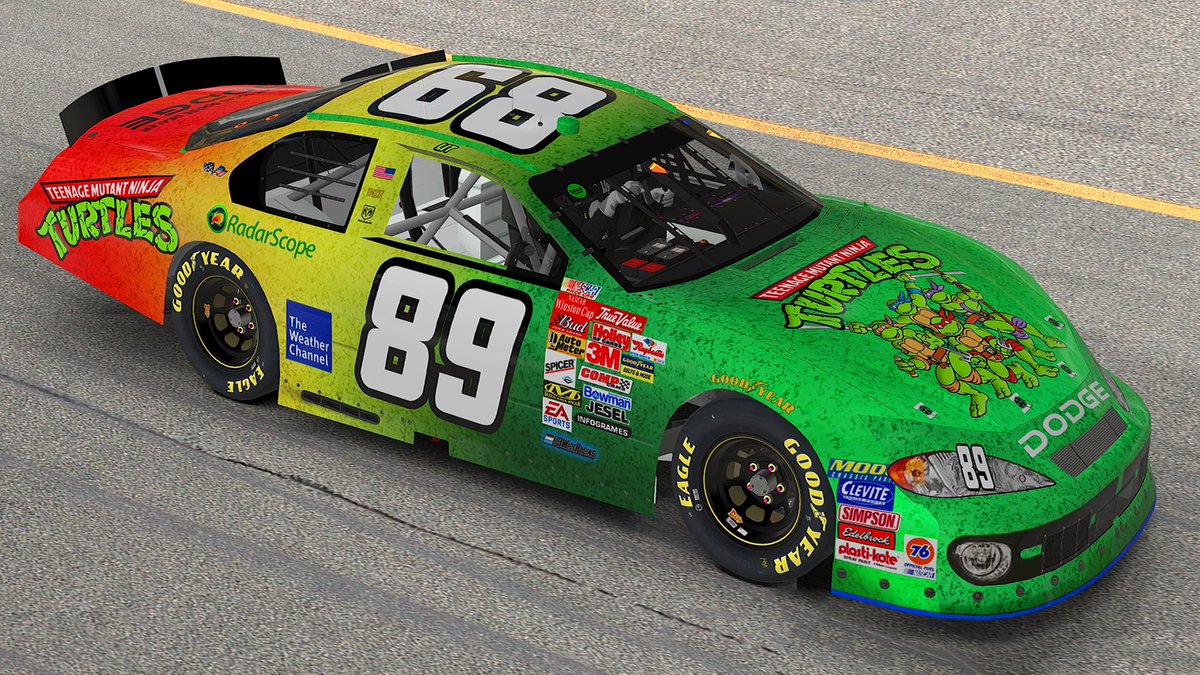 BackRowMotors's tweet photo. Cartoon racecar paint schemes coming up tomorrow night for @3WideRCN at Iowa! The 89 will be running a sick Ninja Turtles scheme....thanks again to Corey and @YNZRGraphics! Tune in on @sym_tv at 8:45PM CT #BRM https://t.co/gNVSZmQo9A