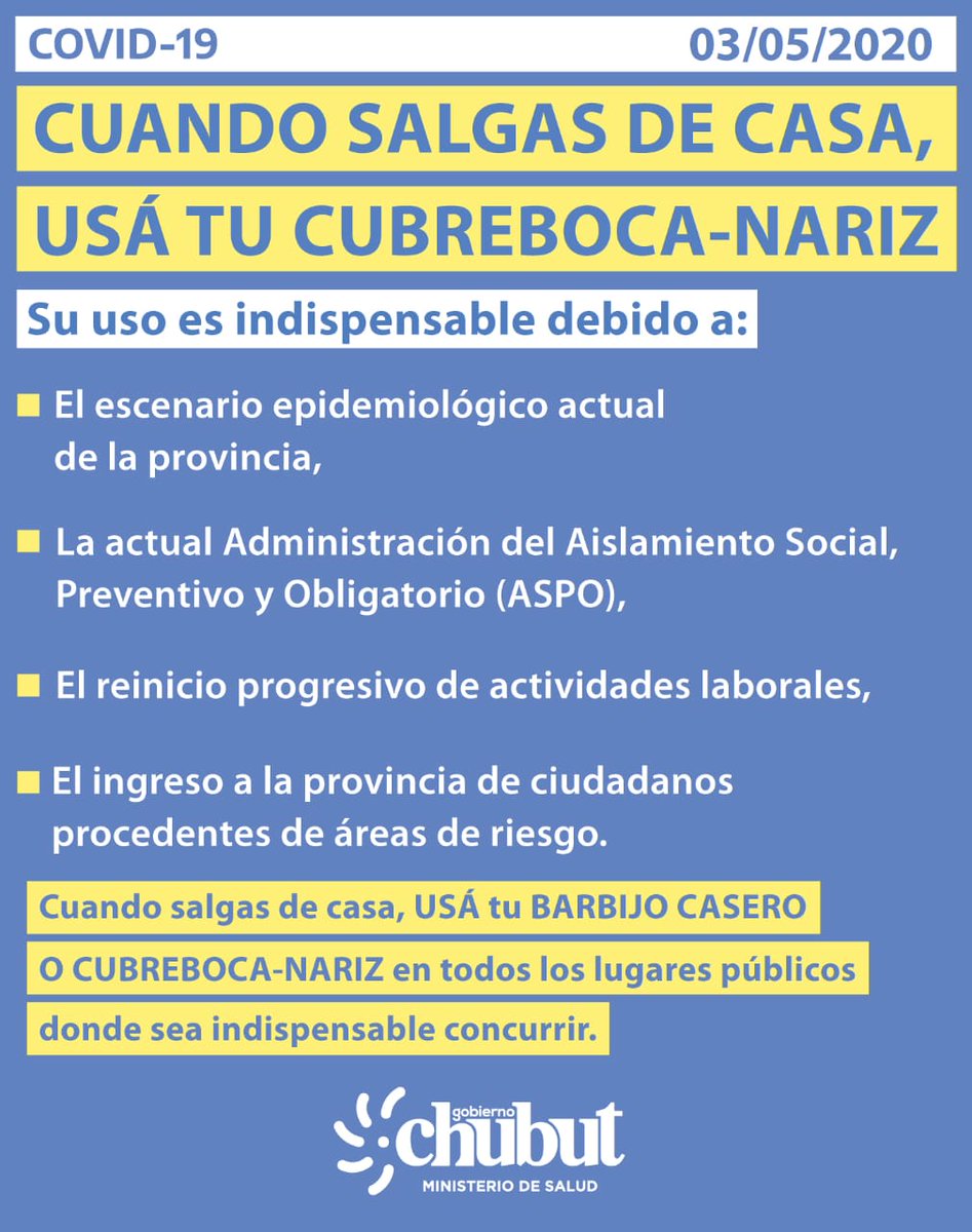 saludchubut's tweet photo. 🚶‍♀️🏠Cuando salgas de casa, usá CubreBoca-Nariz. Su uso te protege y protege a los demás.
🏠Cuando regreses a casa, lavate las manos con agua y jabón. https://t.co/6Uo7v0VApR