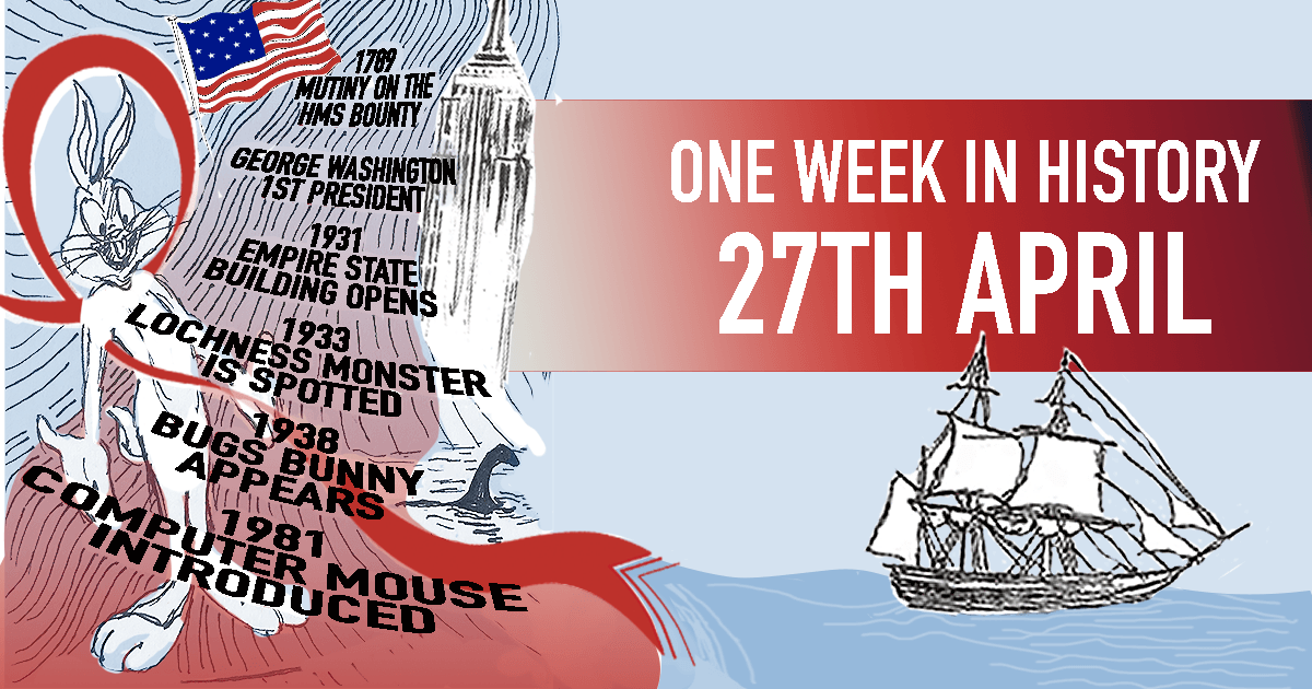 memorymazes's tweet photo. The Mutiny on the Bounty happened in the same week that George Washington became the first president of the United States of America. The first photographed sighting of Nessie takes is seen.  39 years ago the computer mouse was introduced. #knowyourhistoryknowyourplace https://t.co/AT5y6tNVsV