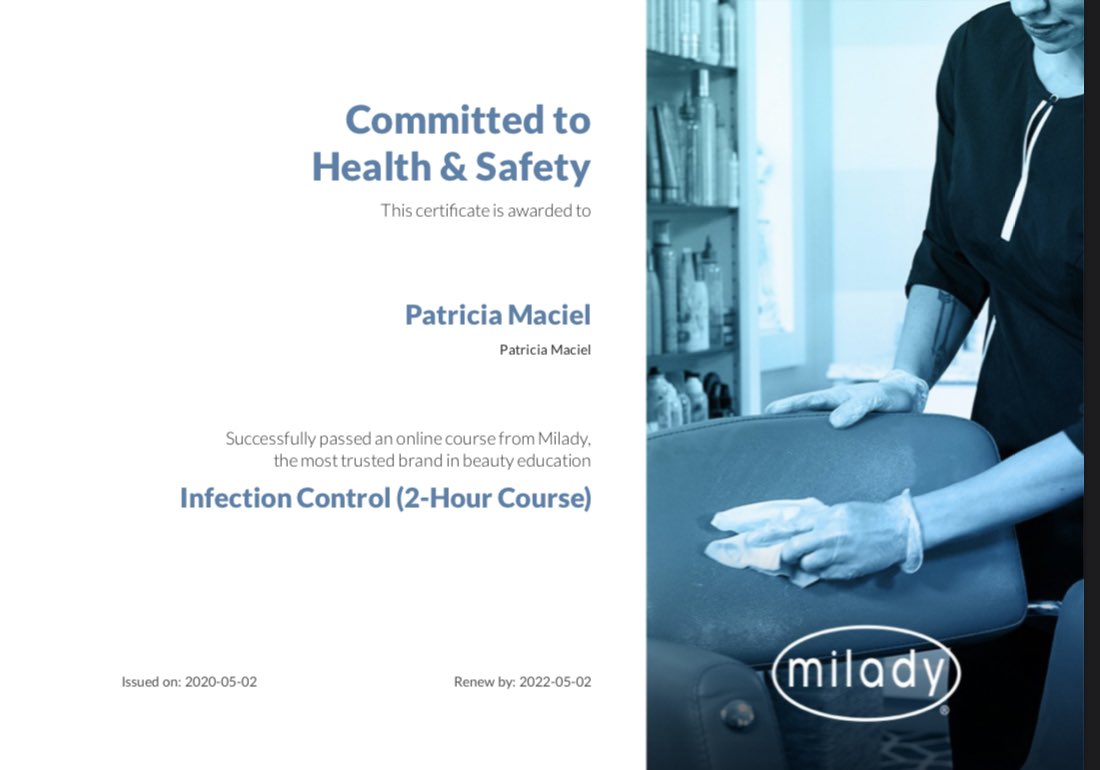 I got #InfectionControlCertified by Milady to show commitment to my clients' health &amp; safety. miladytraining.com/courses/infect… #LearnMoreSpreadLess