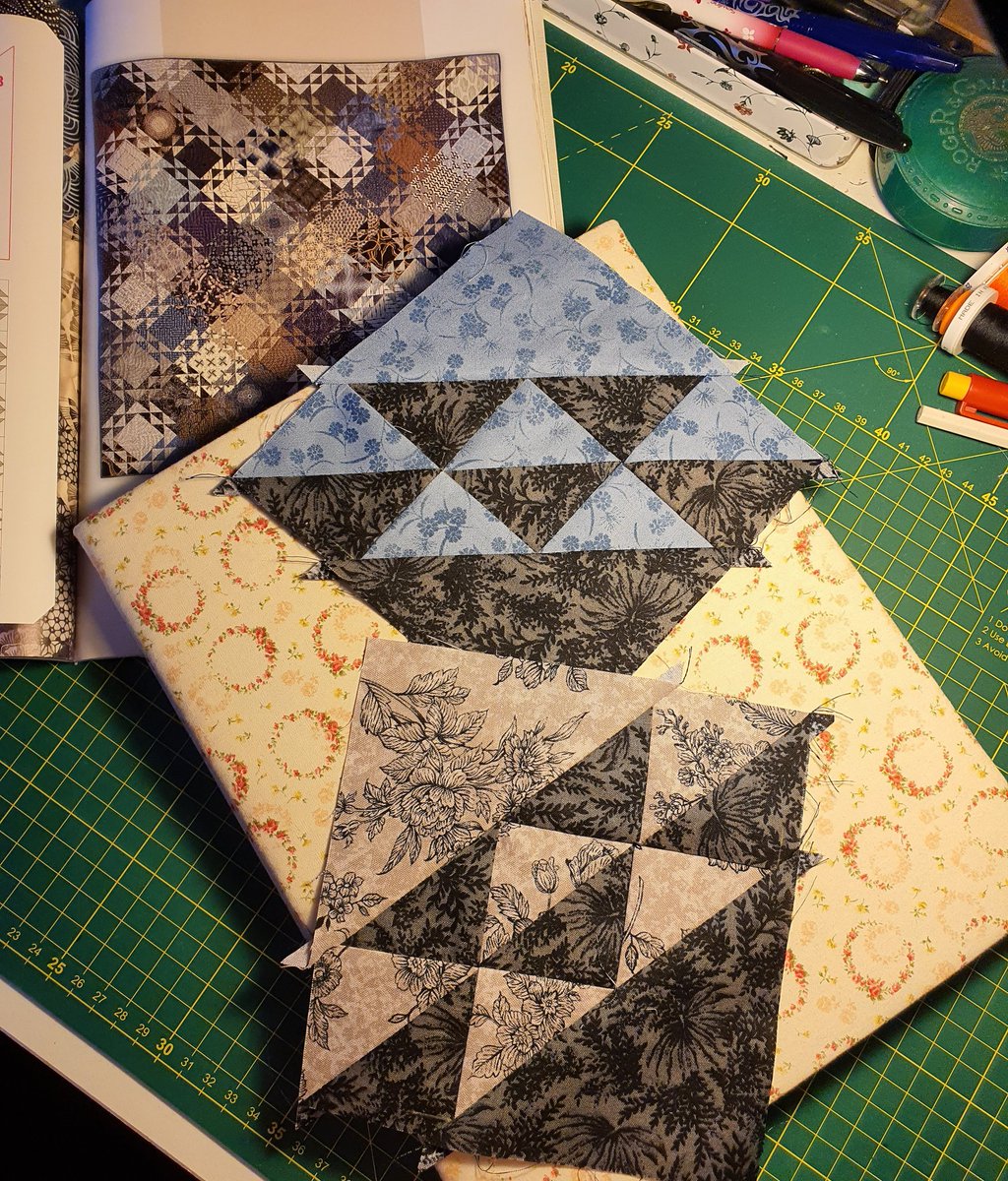 ArgheimR's tweet photo. Started a new quilt with the help of Mister. The matching of each triangle points is the most difficult part, but so far I'm very proud of what I've done 😊
Quilt "Raindrops" by Janette Bibby.
@Quiltmania_Ed n°119.

#Quilt  #Quiltmania  #QuiltingTime 
#FuckYouCovid19 https://t.co/2XItKoYHML
