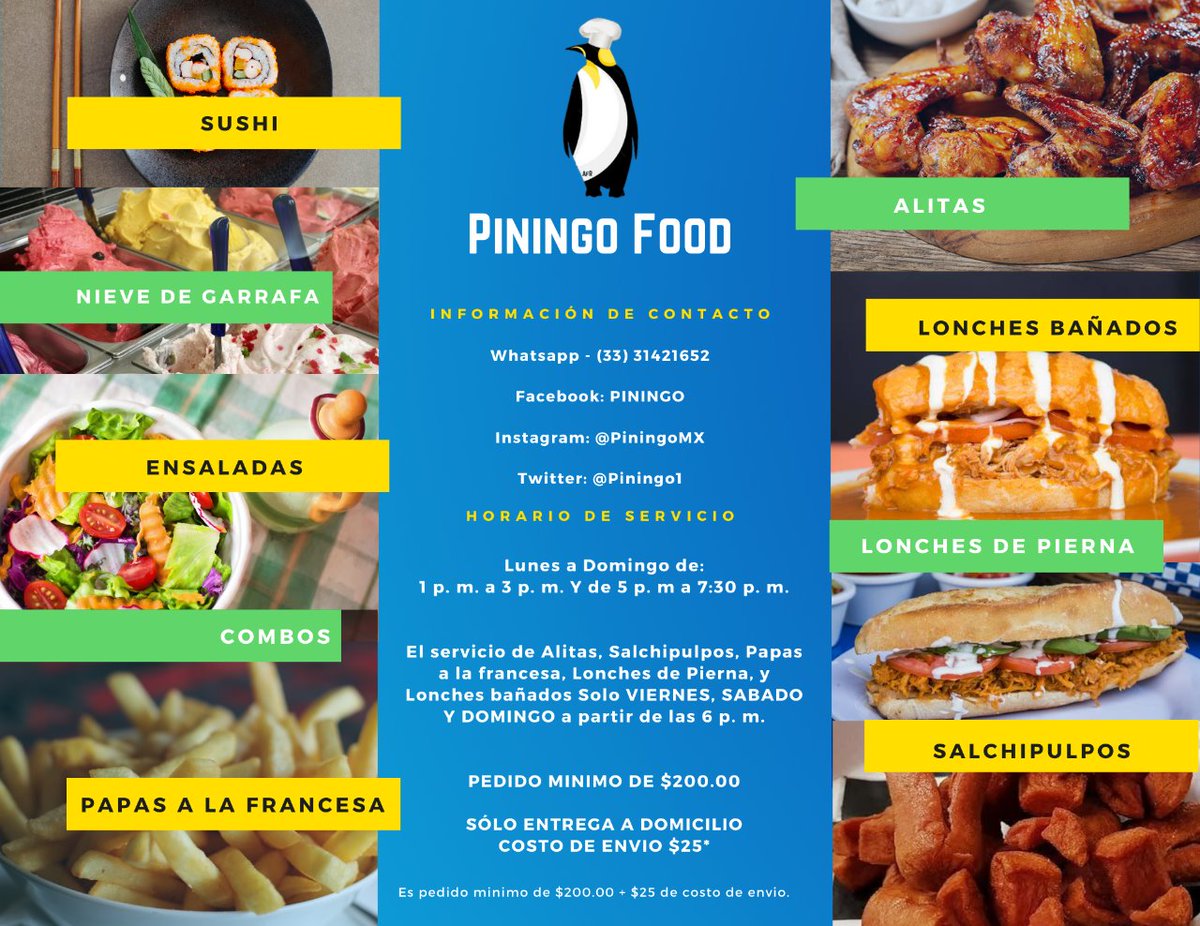 PiningoMX's tweet photo. ¿No sabes que comer? 🤔 
Disfruta nuestra comida en familia desde la comodidad de tú hogar. 😋🍽️

📦 Entrega a domicilio ¡Gratiuta! Para la zona sur.
⌚ Lun a dom de 1 a 3pm y de 5pm a 7:30pm
📝 Pedido mínimo de $200.00
📲 Haz tú pedido vía WhatsApp al 3331421652

#QuedateEnCasa https://t.co/VxzziEbUX7