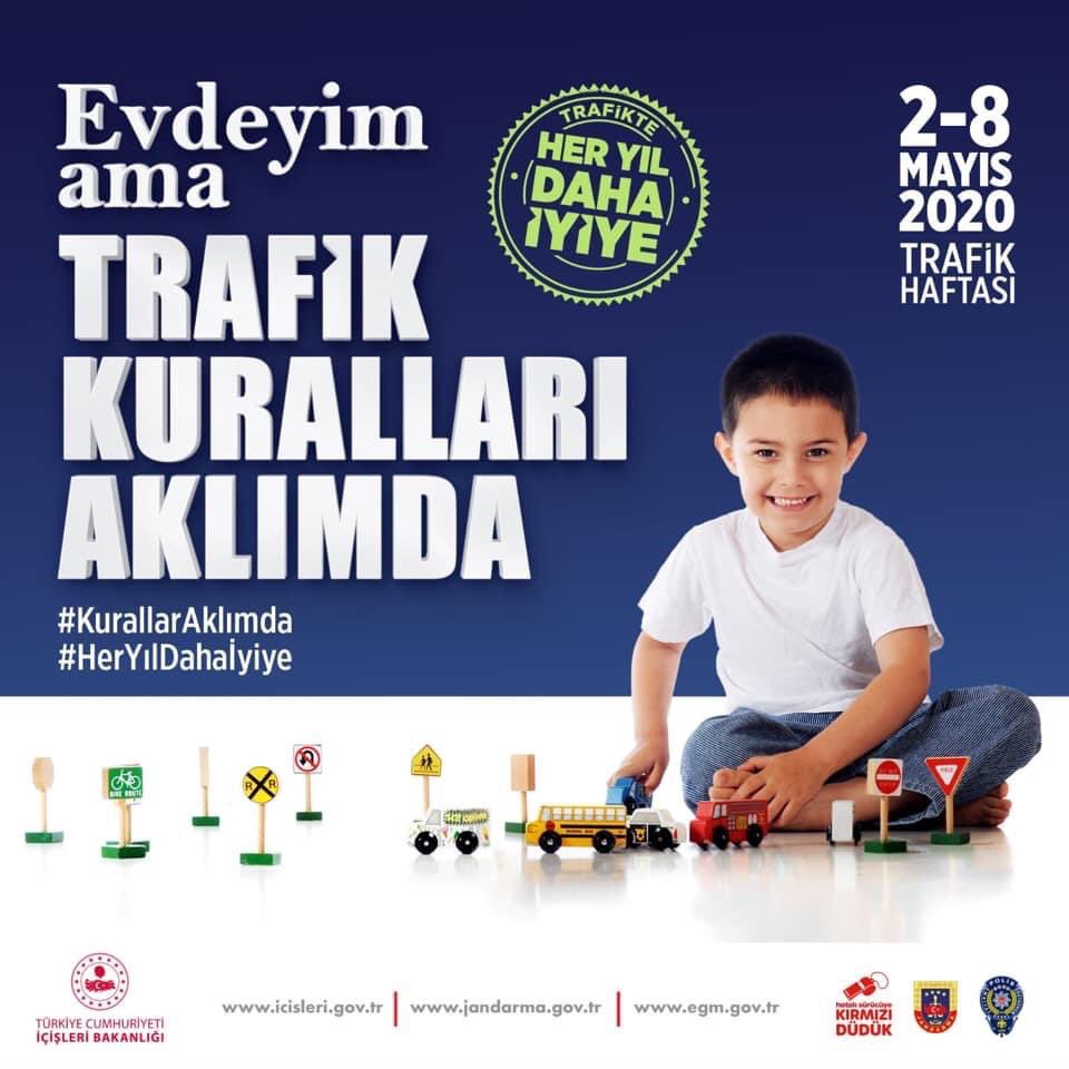 Koronavirüs salgını tedbirleri kapsamında evde olsak da; 

Trafik kuralları ve trafikteki öncelikler her zaman aklımızda...

#TrafikHaftası🚔
#KurallarAklımda✅