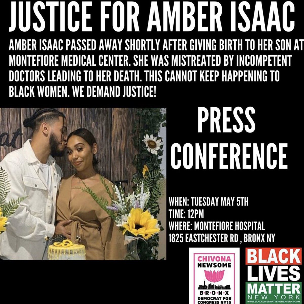 daretodream_xox's tweet photo. Please join us and help us seek #JusticeforAmber at 12 pm on Tuesday, May 5th at Montefiore Hospital: 1825 Eastchester Road #doitforElias #Blacklivesmatter #saveArose https://t.co/AGPpT91fec
