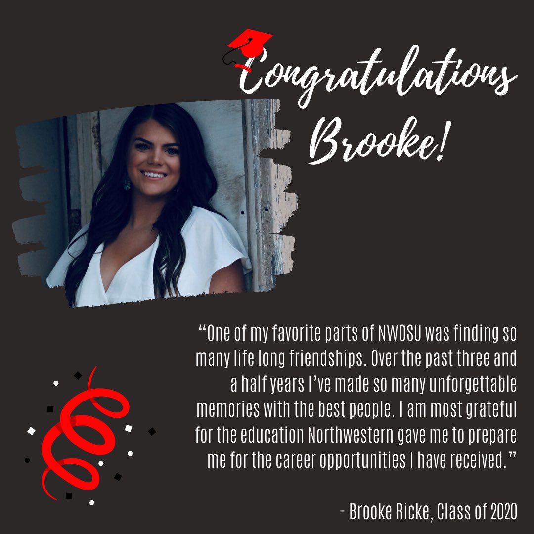 NWOSUSGA's tweet photo. Today’s #ClassOf2020 Senior Spotlight is Brooke Ricke!! We are so glad you chose to be a Ranger!
If you are a graduating senior and want to be featured, send your photo and your favorite NWOSU memory to oayandel@nwosu.edu https://t.co/cHzf7uxZPG
