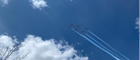 RCMPNS's tweet photo. Very moving to see the @CFSnowbirds flying in formation over Nova Scotia as part of their salute to Canadians. Thank you and safe travels to the team as they continue their cross Canada tour.  #NovaScotiaStrong #OperationInspiration #cfsnowbirds #StrongerTogether https://t.co/EdeALft4Ty