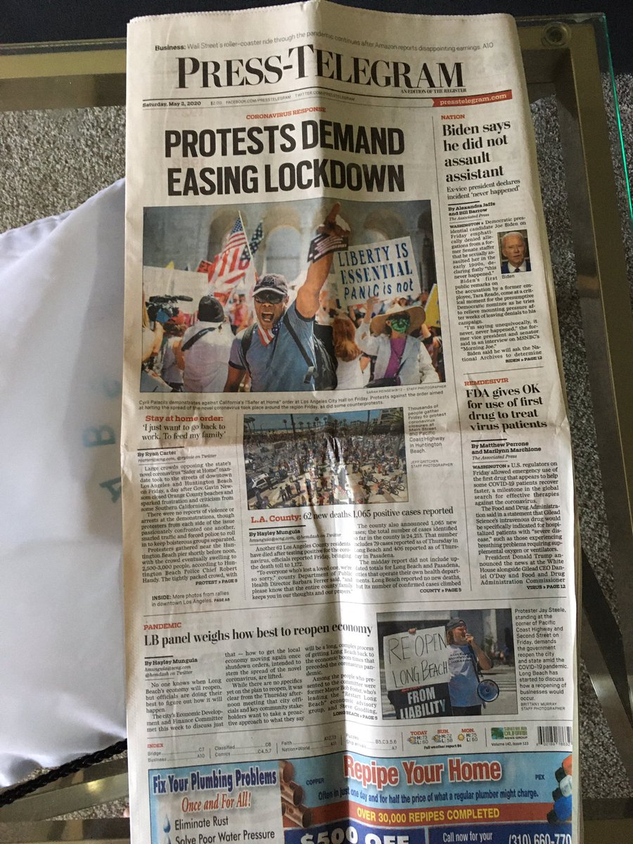 BeSweetLBC's tweet image. Over 65 cars, more than 1/2 with two + people in the car and @presstelegram puts the @MayDayLB Covid Safe Car Caravan on page two and under counts our turnout by half, while much smaller actions by conservatives not being safe and calling for all of us to die made page 1 🤷🏻‍♂️
