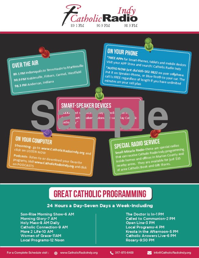 OLGCatholic's tweet photo. FR VINNY ON CATHOLIC RADIO:  Fr. Vinny will be on Catholic Radio Indy this week (May 4-9) on Faith in Action. His segment will air Monday at 4:00pm, Friday at 12-Noon and Saturday at 12:30pm.  Check out the attached flyer to see the Catholic Radio schedule. https://t.co/7M0gjFKrg1