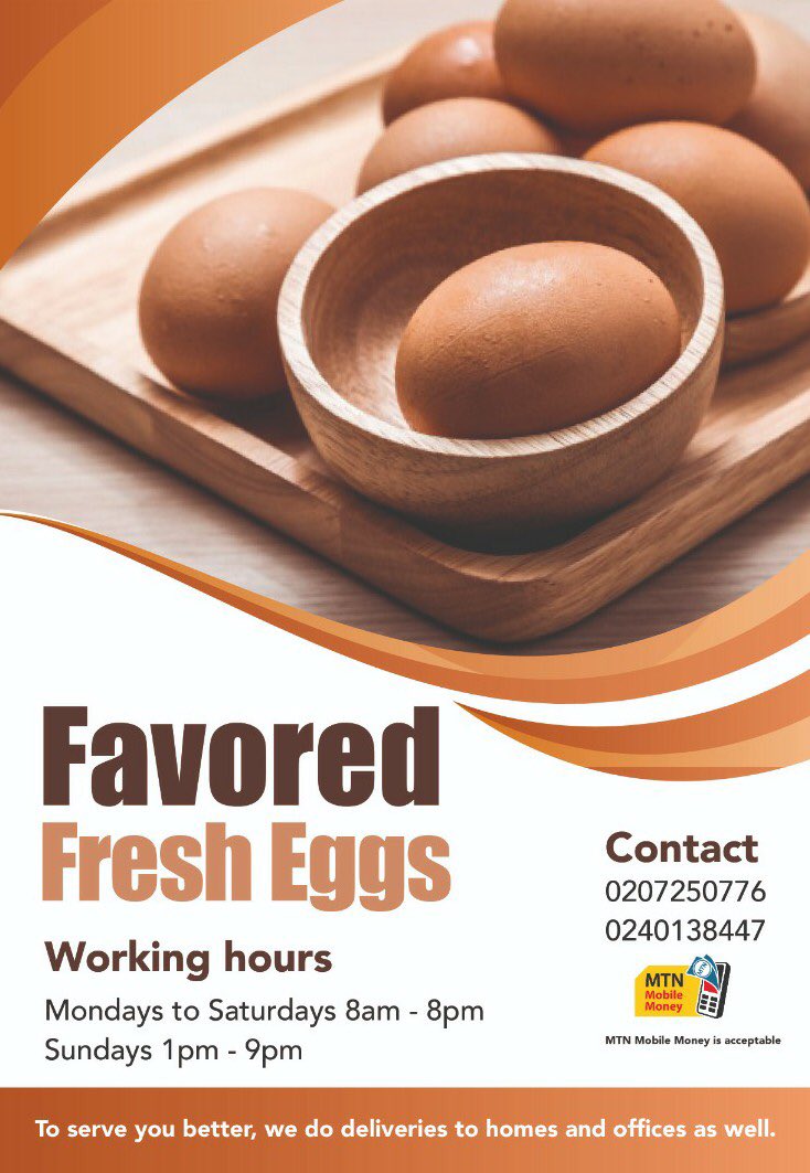 TheDapper_'s tweet photo. My friend @Selorm_Sel sells fresh eggs. 

Get your fresh eggs from him. I assure you of quality service and on time delivery. They’re always open and customer service staff is available from Monday-Saturday 8am-8pm &amp; Sundays 1pm-9pm. Kindly reach him on 0207250776 / 0240138447 https://t.co/ZL1dA765LB