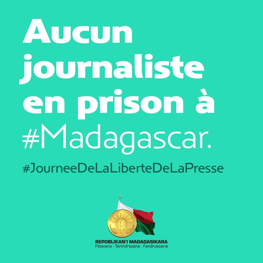 En cette #JourneeDeLaLiberteDeLaPresse, j'ai pris la décision de libérer tous les journalistes détenus en prison à #Madagascar. L’accès à l’information impartiale, juste et sans fake news est un droit fondamental qui doit être  garanti par une presse libre et professionnelle.