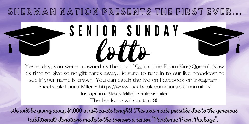 _laura_miller's tweet photo. ATTENTION UNIOTO CLASS OF 2020 SENIORS...we will be live tonight. 💜💛 #uniotopandemicprom #shermannation https://t.co/qUJ3AVUoIR