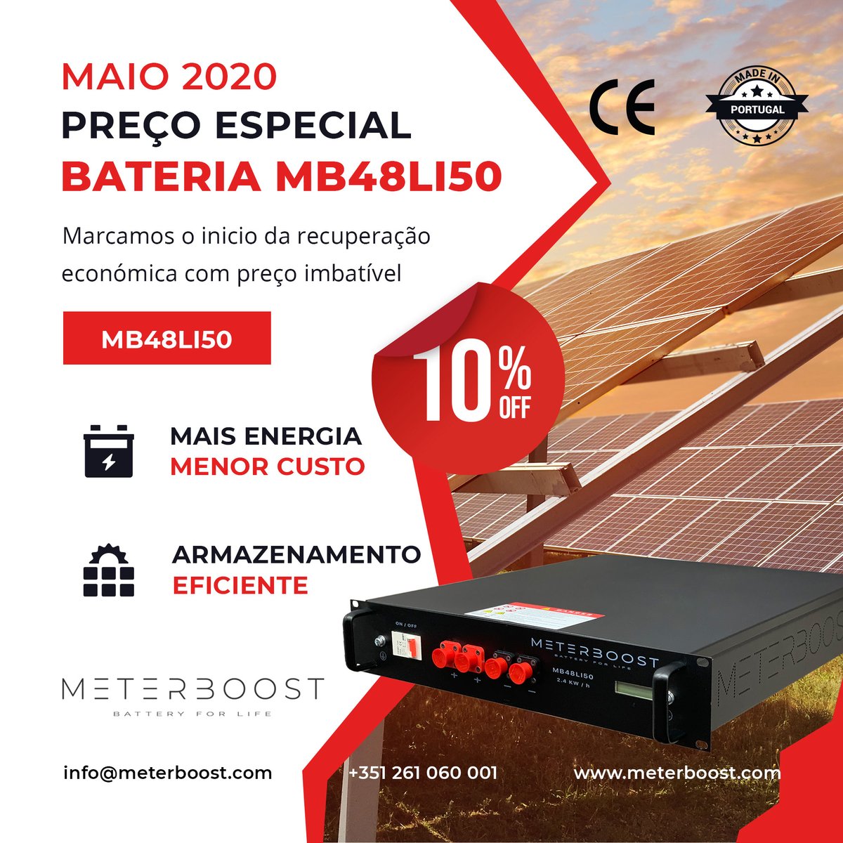 MeterBoost's tweet photo. No mês que marca o recomeço económico, oferecemos a preço imbatível a compacta bateria #MB48LI50 com 10% durante o mês de Maio 2020, é o contributo @MeterBoost 

Contacte-nos ou a um distribuidor autorizado.

#energyefficient #energystorage #battery #offgrid #batterystorage https://t.co/FWS51JlZZT
