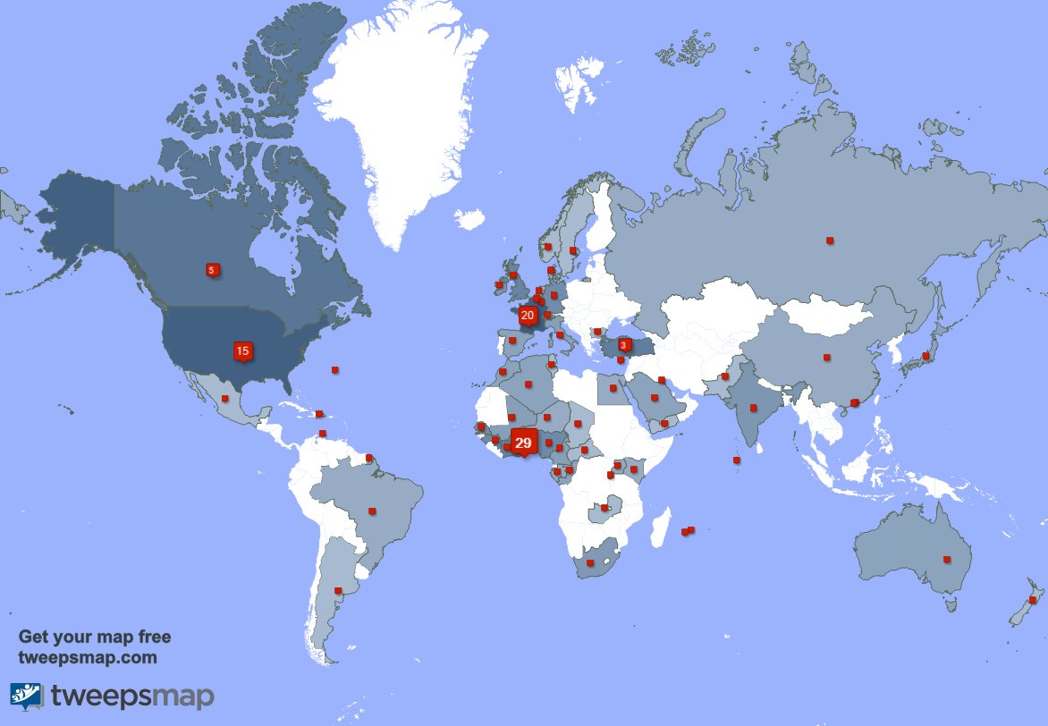 Merci beaucoup à mes 5 nouveaux abonnés qui vivent en: Togo, et plus la semaine dernière. tweepsmap.com/!CrosbyQUIST