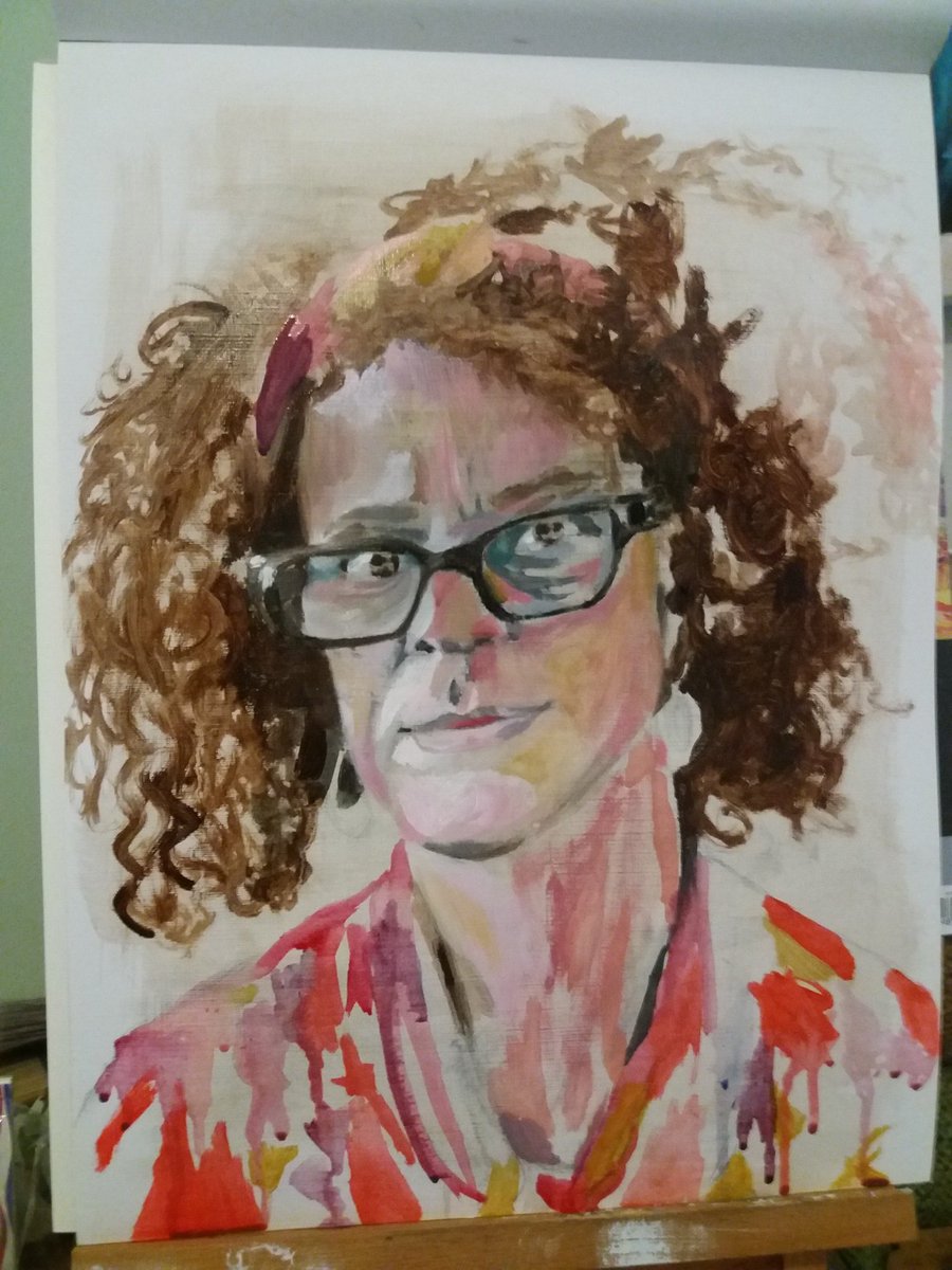 Today I enjoyed painting Bernadine Evaristo using oils for this week's #PortraitArtistOfTheWeek portrait challenge #PAOTW #wip Look forward for sharing the finished piece with you over next few days :)