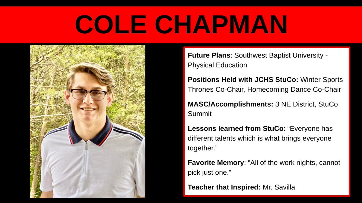 JeffCityStuco's tweet photo. Senior Spotlight ends tonight with Cole Chapman. (More to come tomorrow! #jaypride #stucosenior https://t.co/2APIKv0gm5