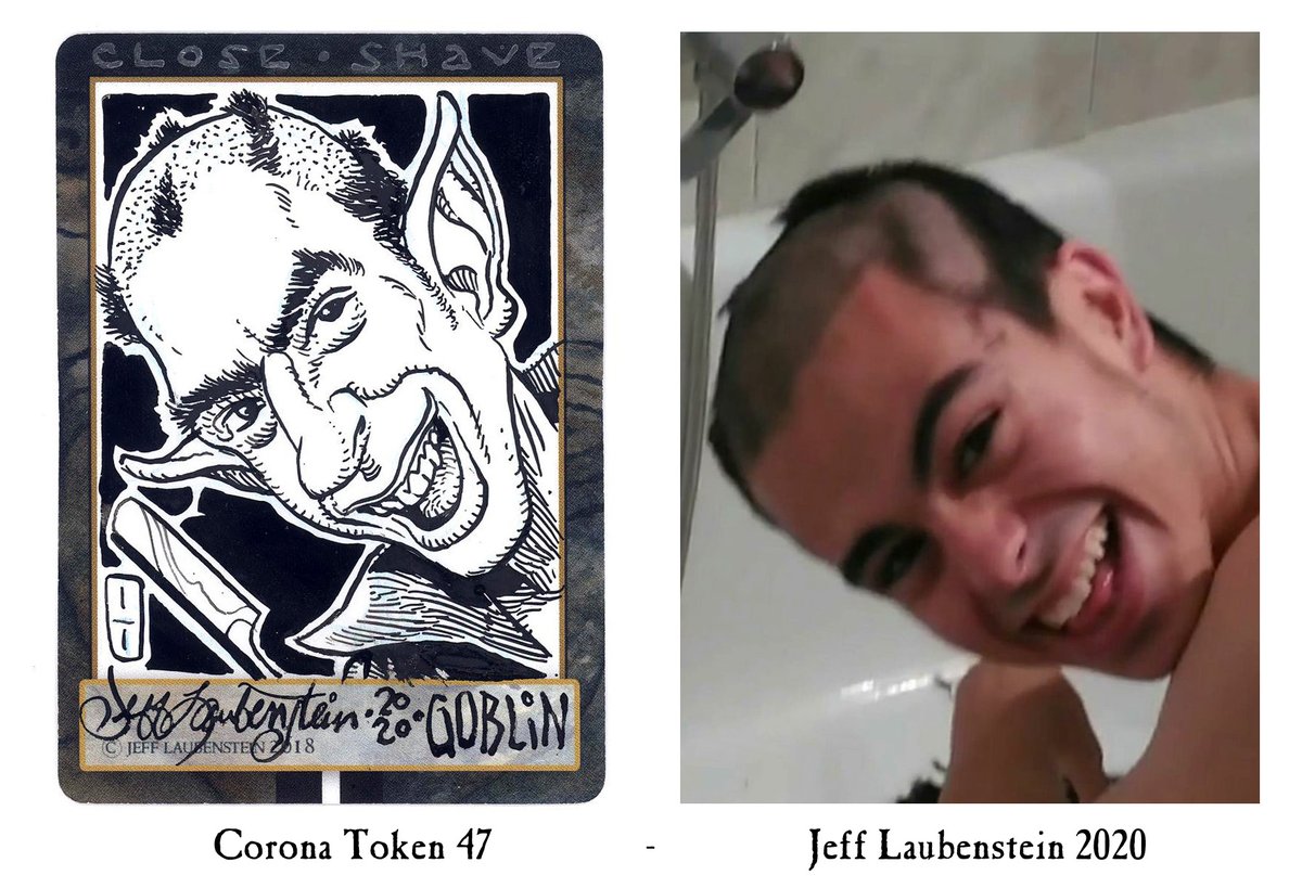 Happy Sunday! #CoronaToken 47 made it by a close, if crazy shave. Hope your days are less hair raising.  C U tomorrow with the next goblin.  =)  #PENDEMIC #selfie #mtg #MtgCustomtokens  #penandink #mtgGOBLINtoken #illustrationart #illustration #workathome #SGNews #GOBLIN #CFBPro